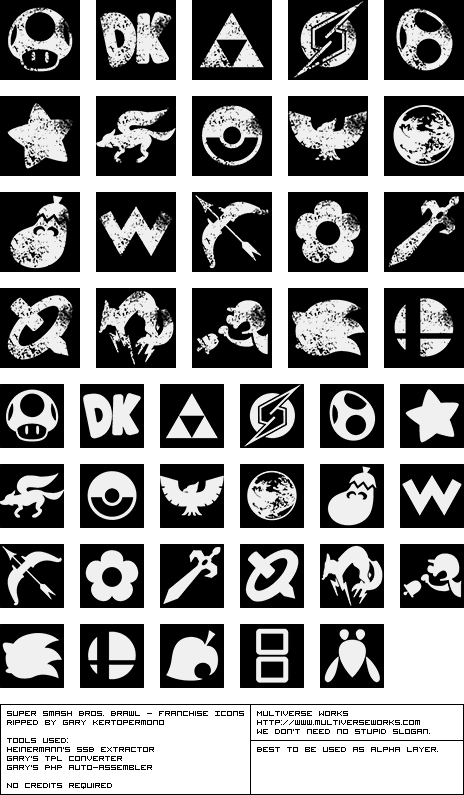 Super Smash Bros Brawl menus franchise icons