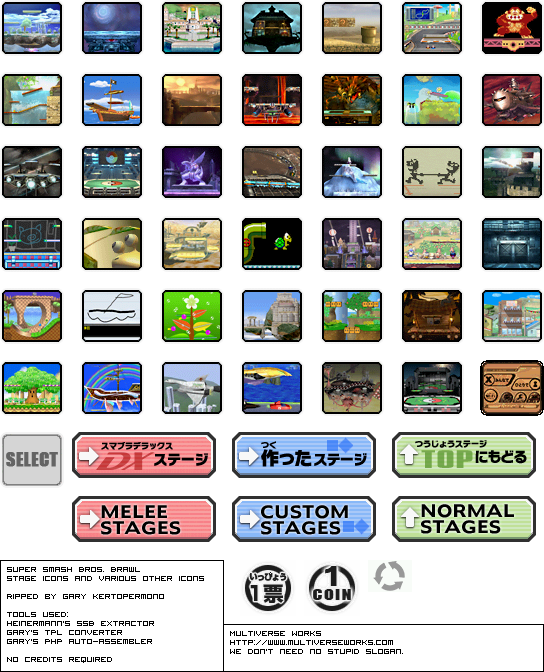 Super Smash Bros Brawl menus stage icons