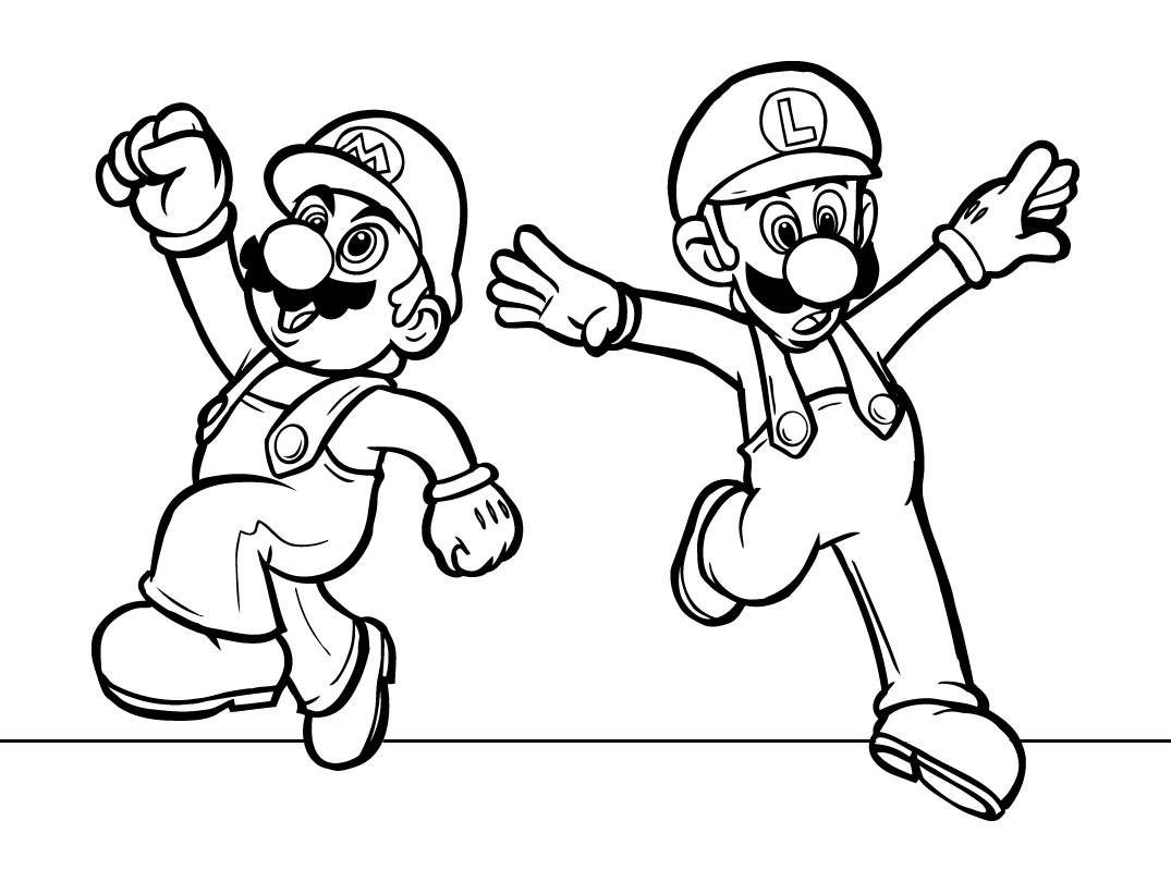 Mario Coloring pages - Black and white super Mario drawings for you to