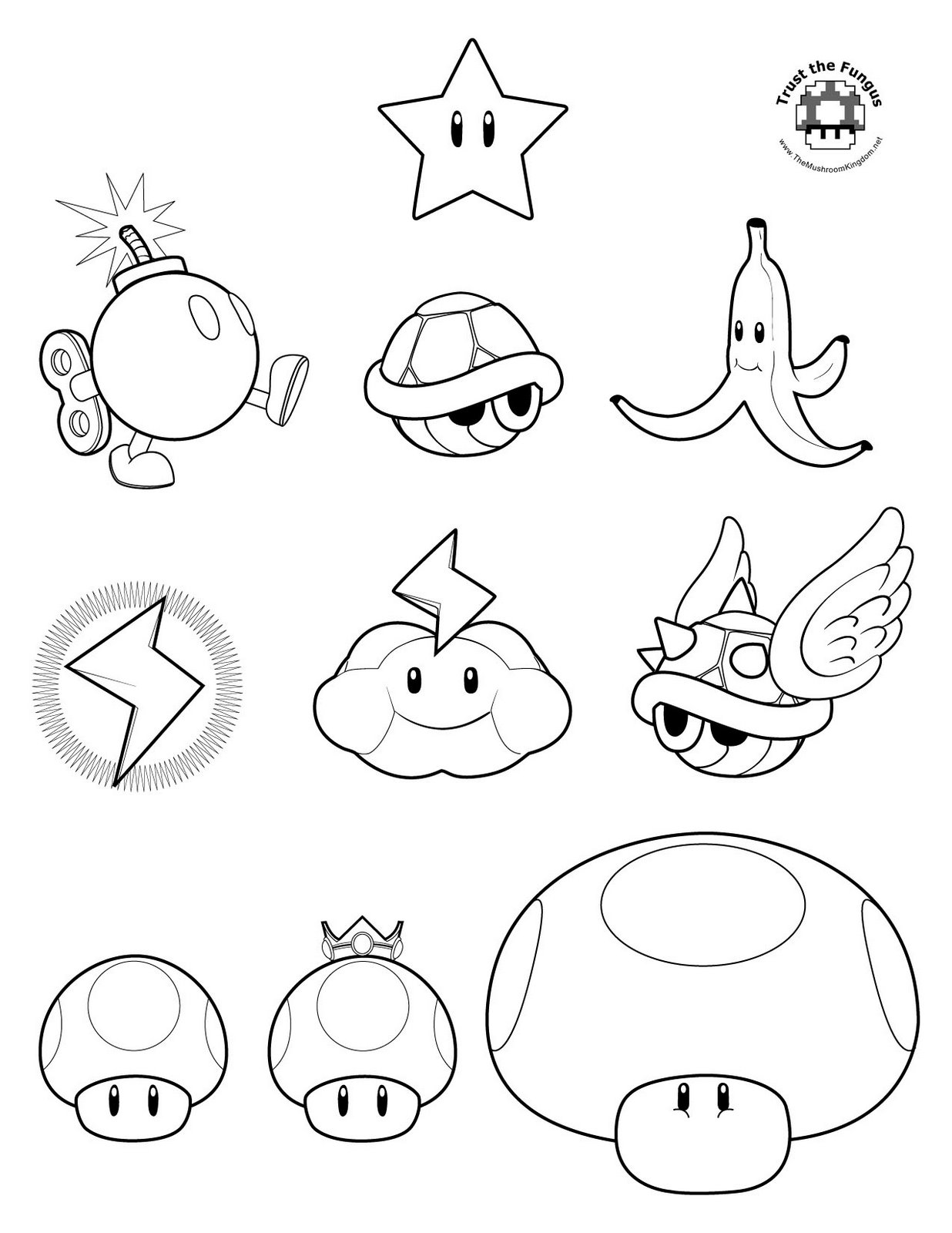 Mario Coloring pages - Black and white super Mario drawings for you to color in