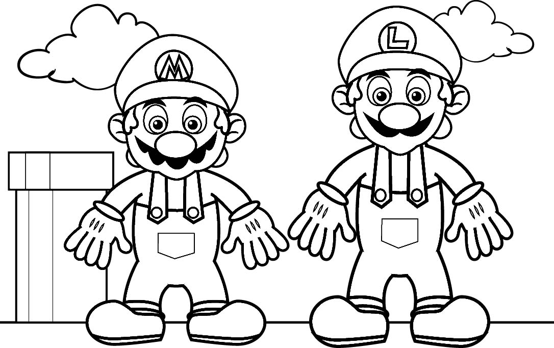 Mario Coloring pages - Black and white super Mario drawings for you to