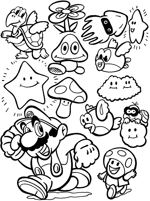 Super Mario Characters Coloring Pages Mario Coloring pages Black and white super Mario