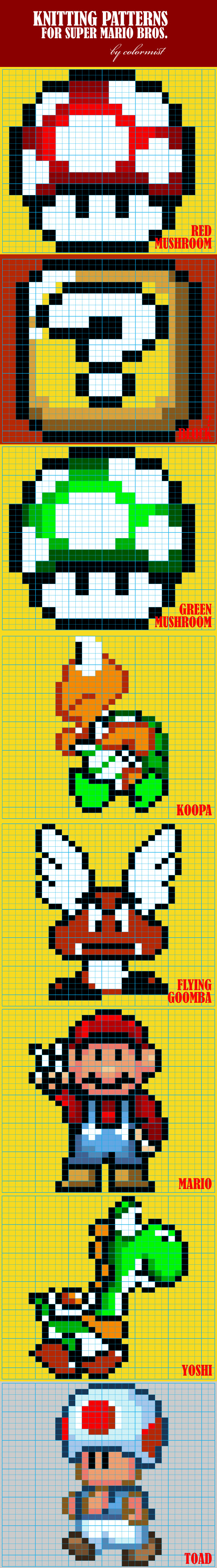 Super Mario Cross Stitch and knitting Patterns