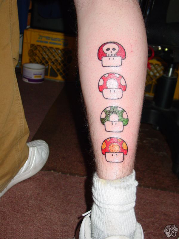 Leg Mushrooms. Much cooler than it sounds :P, Mario Tattoos Leg Mushrooms. Much cooler than it sounds :P, Mario Tattoos