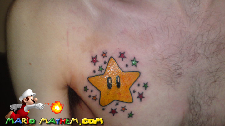 Simon has an awesome Mario star surrounded by smaller stars Mario Tattoos