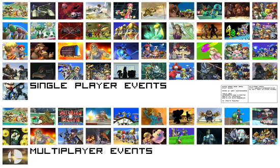 Super Smash Bros Brawl menus event icons