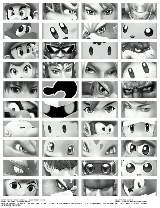 Super Smash Bros Brawl renders character eyes
