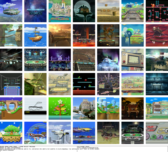 Super Smash Bros Brawl menus stage select previews