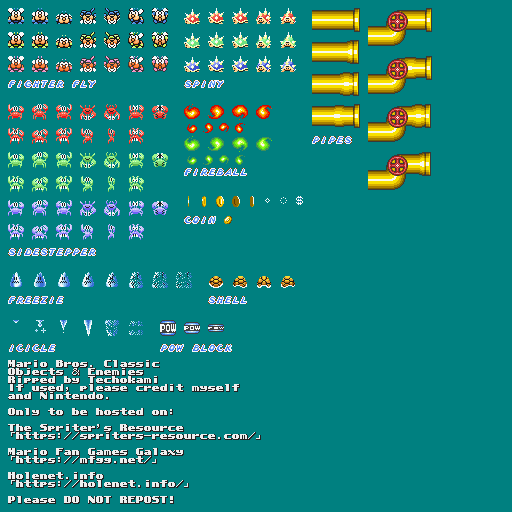 mario bros classic enemies and objects