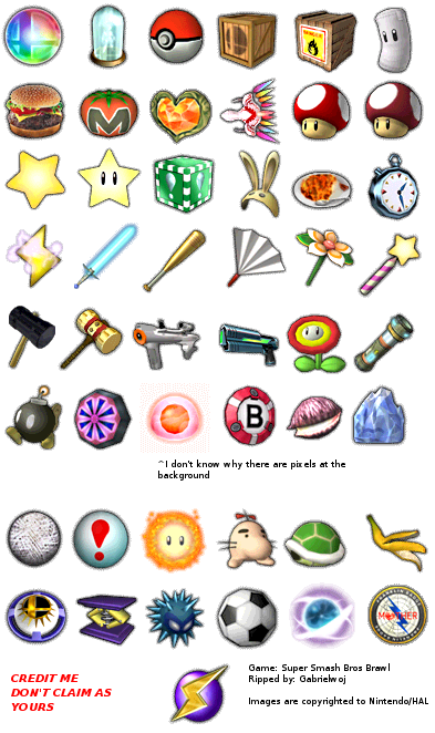 Super Smash Bros Brawl menus item icons