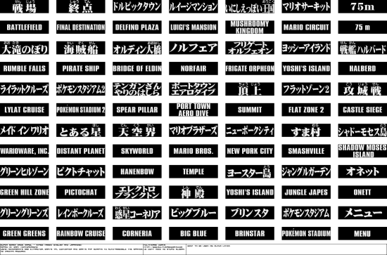 Super Smash Bros Brawl menus stage names